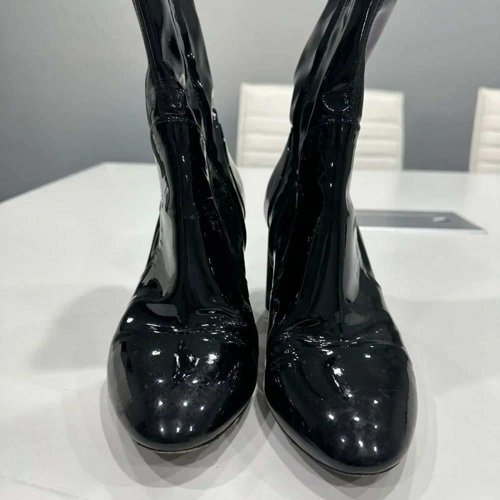 Louis Vuitton Boots Women Size 39 Black Patent Silhouette Ankle Booties Zip - Picture 4 of 16